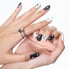 Press on Nails Medium Oval, GLAMERMAID Black and White Moon Stars Glue on Gel Nails, 24Pcs Short Acrylic False Nails Kits Reusable UV Finish Full Cover Stick on Nails for Women Gifts