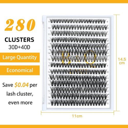 Lash Clusters 30D 40D-C-12-18MIX B&Q LASH Individual Lashes 280 Clusters False Eyelash 9-16MIX DIY Eyelash Extensions at Home (30D 40D,C-12-18MIX)
