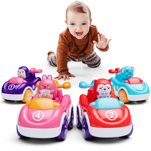 Marstone Toys for 1+ Year Old Girl, 4 Pack Animal Cartoon Push Cars Educational Toys for Toddlers 1-3 Years, Baby Car Toys for One Year Old Girl Birthday Gift,Baby Toys 12-18 Months