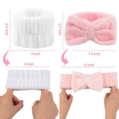 HoveBeaty Wrist Towels for Washing Face, Spa Face Wash Headband and Wristband Set Microfiber Wrist Scrunchies Highly Absorbent Washband (6 PCS)