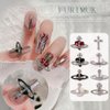 30 PCS Heart Planet Nail Art Charms Rhinestones,Red Black White 3D Cross Nail Art Supplies Saturn Shape Design Nail Gems Shiny Nail Jewelry Acrylic Accessories for Women Nail Decorations