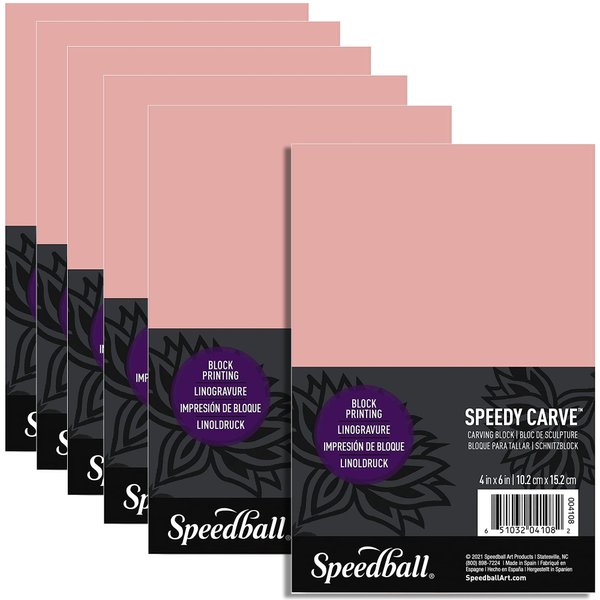 Speedball Speedy-Carve Block Printing Carving Block, Rectangle, Pink, 4 x 6 Inches (6-Pack), Linoleum for Printmaking