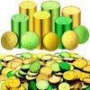 Sanwuta 600 Pieces St. Patrick's Day Gold Coins Plastic Gold Green Lucky Coins St Patricks Day Decorations 3 Leaf Clover Coins Shamrock Leprechaun Coins for Party Table Decorations Supplies