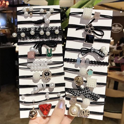 LNGLAT 20 Pcs Elastic Hair Ties Scrunchies Ponytail Holder Cute Hair Rope Hair Accessories for Girls Women (Black)