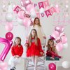 Sweet 7th Birthday Decorations for Girls, Pink and White 7 Happy Birthday Balloons，7th Birthday Party Supplies for Daughter Her Kids Including Pink Happy Birthday Banner, Hot Pink Number 7 Foil