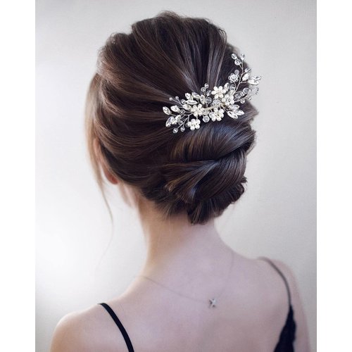 Bestshoot Bridal Hair Accessories, Wedding Hair Comb with Crystal Rhinestone, Alloy Wire, Crystal Rhinestone and Faux Pearl, Hair Pieces for Girls, Women, Bridal, Bridesmaid.. (Silver)