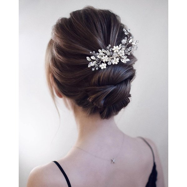 Bestshoot Bridal Hair Accessories, Wedding Hair Comb with Crystal Rhinestone, Alloy Wire, Crystal Rhinestone and Faux Pearl, Hair Pieces for Girls, Women, Bridal, Bridesmaid.. (Silver)