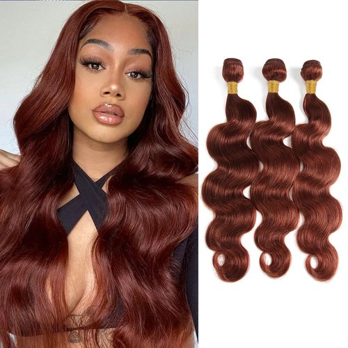 Color 33 Reddish Brown Body Wave Human Hair Auburn Bundles Human Hair Copper Red Bundles Double Weft Brazilian Remy Hair Extensions Wet and Wavy Bundles Silky and Soft (26 26 26 Inch 3 Bundles)