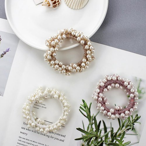 3PCS Pearl Hair Scrunchies Fashion Pearl Hair Ties with Elastic Hair Bands Ponytail Holder Beaded Hair Ropes Hair Accessories for Women and Girls