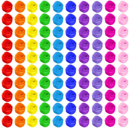 Toulite 100 Pcs Square Dance Scarves Bulk Juggling Scarves Play Silks Scarves 24 x 24 Inches Dancing Scarves Performance Props Accessories Scarves for Boys Girls, 10 Colors