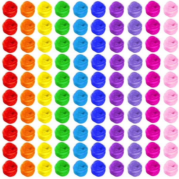 Toulite 100 Pcs Square Dance Scarves Bulk Juggling Scarves Play Silks Scarves 24 x 24 Inches Dancing Scarves Performance Props Accessories Scarves for Boys Girls, 10 Colors