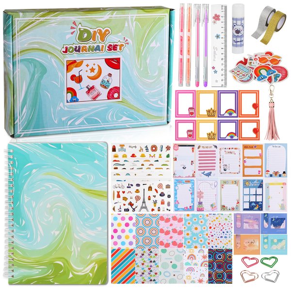 DIY Journal Kit for Girls Ages 8-12 - Girls Scrapbook Kit Gifts, DIY Journal Kit for Girls to Decorate Scrapbook, Journals for Writing, Scrapbook Kit Girls Journal Kit Age 10-12 (Green)