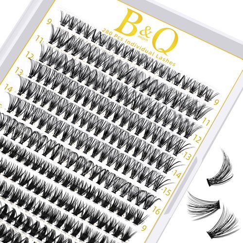 Lash Clusters 30D 50D-C-9-16MIX B&Q LASH Individual 280 Clusters False Eyelash 9-16MIX Lash Clusters Extensions DIY Eyelash Extensions at Home (30D 50D,C-9-16MIX)