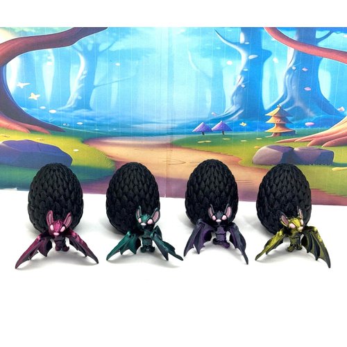 4Pcs 3D Printed Bat with Eggs, 3D Printed Egg, Articulated Fidget Toys for Halloween Decor, Halloween Decorations for Craft Haunted House Accessories Party Favors-MB001-4SET