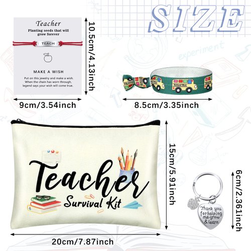 38 Pcs Teacher Appreciation Gifts Back to School Teacher Gifts 6 Teacher Makeup Bag 20 Teacher Ribbon Hair Ties Elastic Ponytail Holder 6 Teach Blessing Card Bracelets 6 Keychain (Lovely Style)
