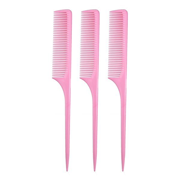 Allegro Combs 61 XL Rat Tail Combs Wide Tooth Comb Detangling Hair Styling Coarse Hair Foiling Thick Back Parting Combs Hairstylist Combs For Women Made In USA 3 Pc. (Light Pink)