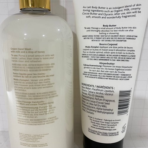 The Scottish Fine Soaps Company Au Lait Milk and Honey Hand Wash + Body Butter set of 2 - 24.5 Fl. Oz
