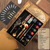 CunMei Quill Pen and Ink Set - Mechanical Punk Feather pen - Wooden Dip Pen - Glass Drawing Pen - Multi Ink Calligraphy Pen Set - Basic Wax Seal Stamp Kit- 17 Calligraphy Nibs（Black）