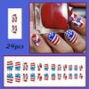 24Pcs Medium Long Press On Nails Independence Day Fake Nails with Blue Red Five-Pointed Star Designs American Flag Acrylic Nail Glossy Artificial Nails 4th July False Nails Holiday Manicure Decoration