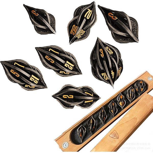 Thyggzjbs The Arcanum Dice Set for Table Games,3D Printed Carved Metal Dice Set Hollow Polyhedral DND RPG MTG Game Dice Set,Creative Craft Decoration,dice Game for Families and Friend (Black Gold)