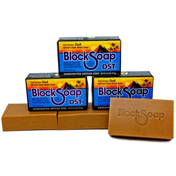 African Style Artisan Black Bar Soap with Sea Salt, Olive Oil, Coconut Oil and Shea Butter - Old Harbor Oud 3-Pack (4.5oz each)