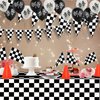 Race Car Party Decorations, AHIER 61 Pcs Set-12 Traffic Cones and 24 Racing Checkered Flags, 6.5Ft Racetrack Floor Runner and 9.8ft Checkered Race Track Banner, Tablecloth, Balloons and Ribbons