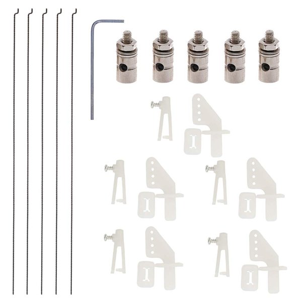 AONTOKY 5 Sets Nylon Control Horns + Steel PushRods + Pushrod Connector Linkage Stopper Parts for RC Airplane Model Aircraft