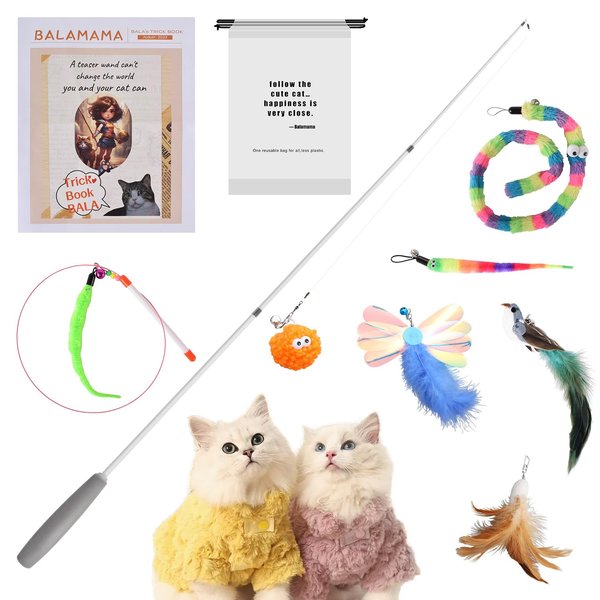 Balamama Premium Interactive Cat Wand Toy, Indoor Toy for Kittens and Cats, Educational Feather Cat Toy with Real Feathers.