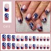 4th of July Press on Nails Mediuim Square Fake Nails with American Flag Designs Blue Red Glitter French Glue on Nails Press ons Independence Day False Nails Full Cover Stick on Nails for Women 24 Pcs