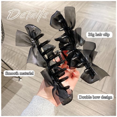 Bow Claw Clips 2Pcs Hair Bow Clip Black White Hair Clips Big Claw Clips for Thick Hair Glossy Barrette Hair Claw Clips for Women Girls Hair Styling Accessories