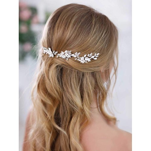 UNSUTUO Bride White Flower Wedding Hair Pins Clips Rhinestone Silver Bridal Hair Piece Accessories for Women, Set of 3 (Silver)