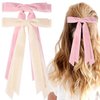 2PCS Velvet Hair Bows Ribbon Hair Clips, Fall Alligator Hair Pins, Ponytail Holder Accessories Sides Metal Hair Bow Barrettes Hair Accessories for Women Girls Kids (Beige+Pink)