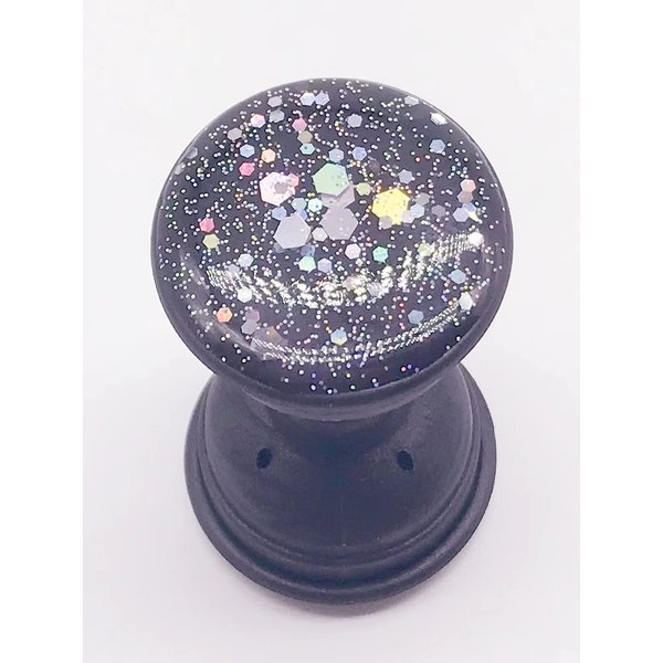 Winzizo Expanding Phone Socket, Mount Holder Glitter Sparkle Bling for Cellphone Collapsible Stand Cell Phone Finger Foldable Holder Grip for Smartphones and Tablets (Black)