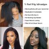 V Part Wig Human Hair Kinky Straight Human Hair Wigs for Black Women 150% Density Yaki V Part Wig Human Hair Upgrade U Part Glueless Full Head Clip In Half Wig V Shape Wigs Yaki Straight Human Hair Wig 20 inch