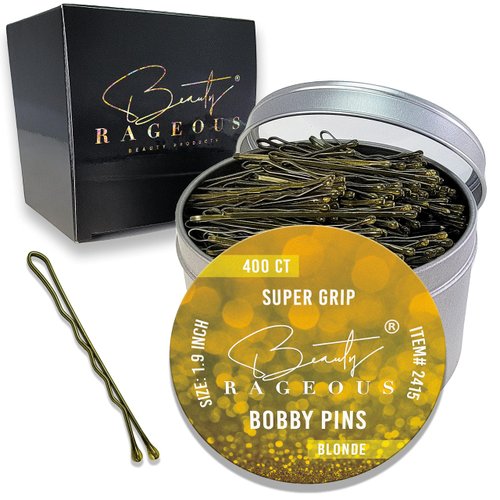 Super Grip Bobby Pins - Blonde (Approx. 400 Count) - Womens Bobby Pins 1.9 Inch - Easy, Secure, All Hair Types - Handy Reusable Tin (400 Count)
