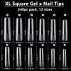 LuckForever 240pc XL Square Gel X Nail Tips Clear Fake Nails Extra Long Square Nail Tips Full Cover Artificial Fingernails XL Soft Gel False Nail Tips for Acrylic Nail Extension Press on Nail Making