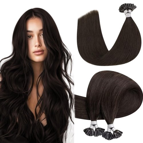 Hetto K Tip Hair Extensions Real Human Hair Invisible Utip Hair Extensions Human Hair #2 Dark Brown Ktip Human Hair Extensions 14 Inch 50 Strands 50g