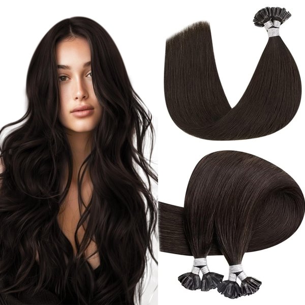 Hetto K Tip Hair Extensions Real Human Hair Invisible Utip Hair Extensions Human Hair #2 Dark Brown Ktip Human Hair Extensions 14 Inch 50 Strands 50g
