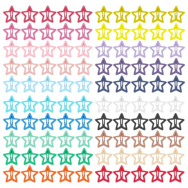 ECADY 100-Piece Metal Snap Hair Clips for Girls, Toddlers, and Kids - Perfect for Fine Hair, Thick Hair, and More - Featuring Fun Star Designs