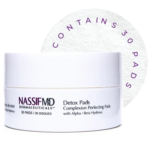 NassifMD Detox Pads Facial Radiance Pads, Facial Cleansing Pads, Exfoliating Face Pads, Salicylic Acid Pads, Glycolic Acid Pads, BHA AHA Pads, Resurfacing Pads for Face (30 Count)