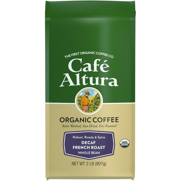 Cafe Altura Whole Bean Organic Coffee, French Roast Decaf, 2 Pound