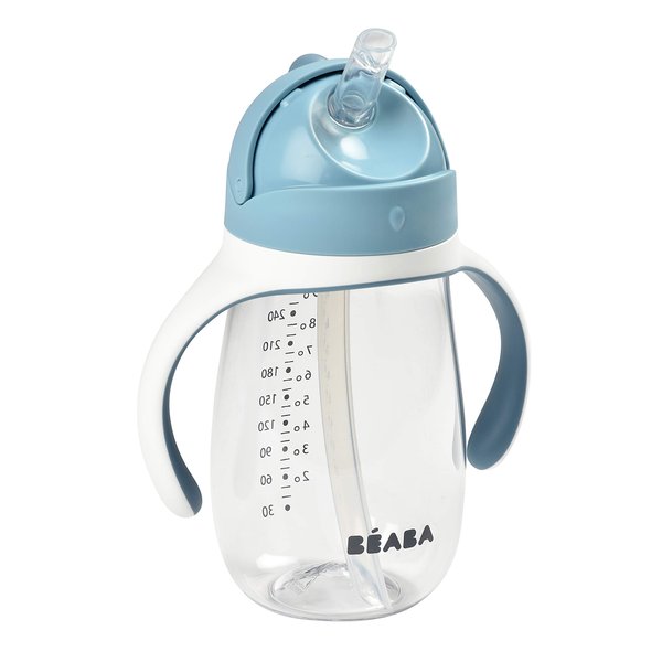 Beaba Straw Sippy Cup, Toddler Baby Straw Cup with Removable Handles, Leak and Spill Proof, BPA Phthalate Free, 8+ months, 10 oz, (Rain)