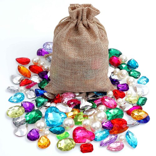 DEODARI 115pcs Pirate Gems Fake Treasure Jewels with Pearls in Sack bag Kids Pirate party Favors