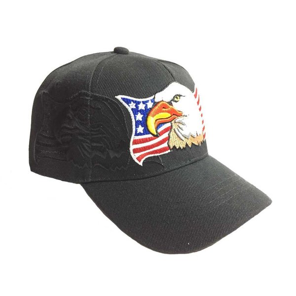 3D Emboridered Patriotic USA American Flag Flying Bird Design Baseball Cap Hat Visor (Black)