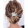 Earent Bride Wedding Flower Hair Comb Blue Crystal Hair Piece Bridal Hair Accessories Wedding Leaf Side Combs for Women and Girls