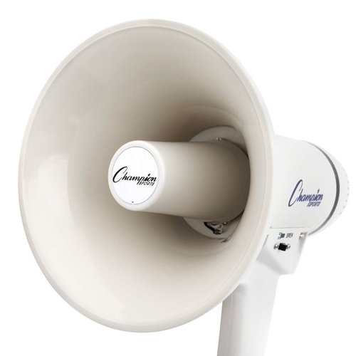 Champion Sports Megaphone with Siren, Wrist Strap, Compact Handle, 800 Yard Range - Powerful Bullhorn Loudspeaker with Adjustable Volume Control for Sport Events, Concerts, Crowd Control, 4 Watts (White), Model: MP4W