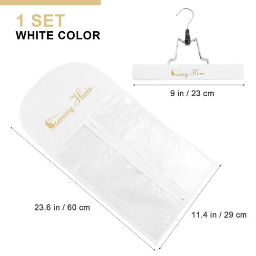 Sunny Hair Extensions Hanger with Dust-Proof Storage Bag Holder Hair Extensions Hairpieces Waterproof Portable Suit With Transparent Zip Up Closure White Color 1 Set