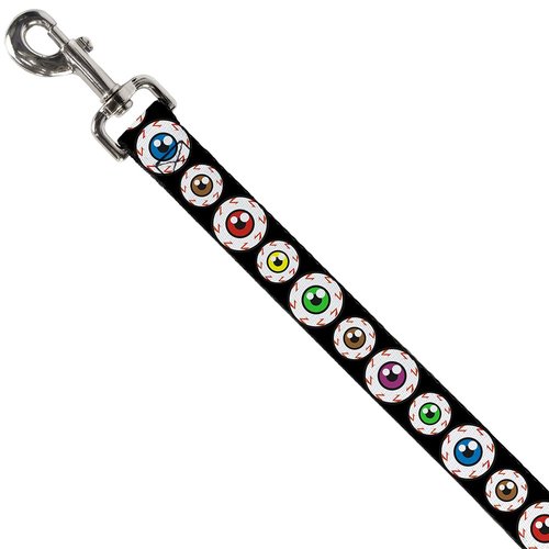 Dog Leash Eyeballs Black Multi Color 4 Feet Long 0.5 Inch Wide