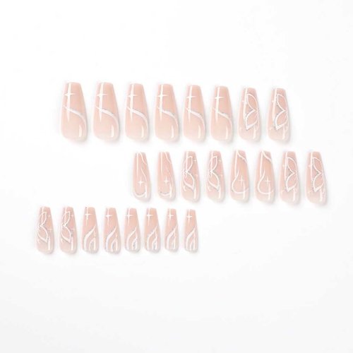 Foccna Butterfly Fake Nails, Artificail Extra Long Press on Nails, Glitter Acrylic Pink Full Cover Fake Nails with Design Nail Tips for Women&Girls, 24PCS