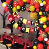 Cartoon Mouse Balloon Arch 125pcs Mouse Birthday Decorations-Red Black Yellow Balloon Garland, Birthday Banner, Mouse Theme Foil Fringe Curtains For Mouse Birthday Party Supplies